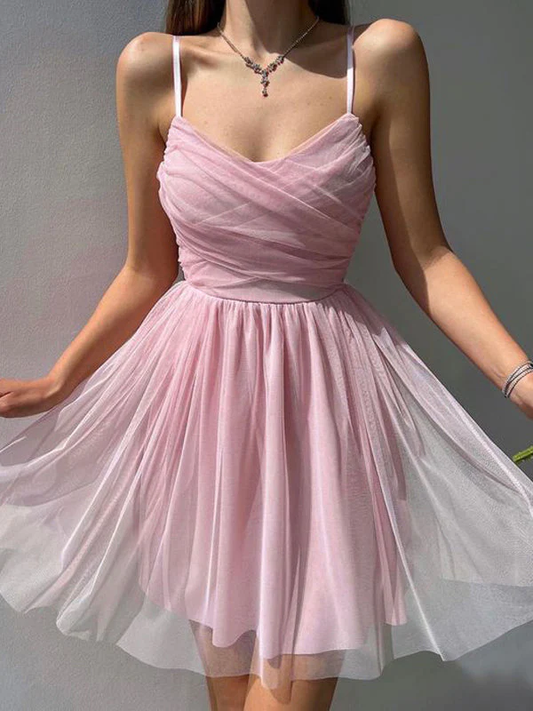 A Line Pink Short Prom Dress Tulle Homecoming Dress J4208