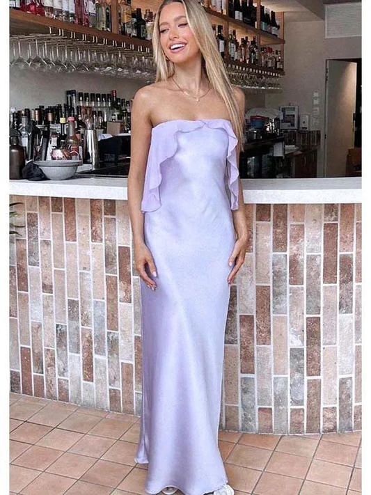 Lavender Sheath Long Prom Dress Ruffle Formal Party Gown J4217