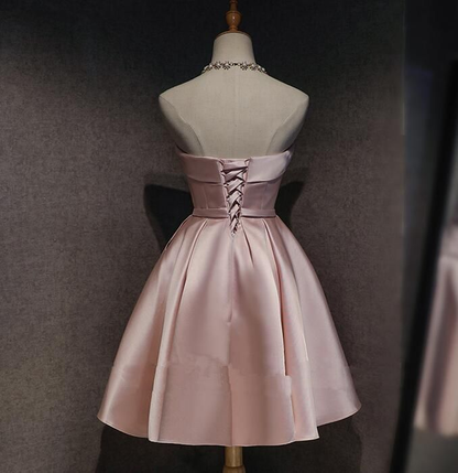 Robe de bal courte rose sans bretelles, coupe trapèze, jolie robe d'anniversaire J4245