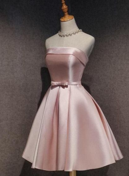 Robe de bal courte rose sans bretelles, coupe trapèze, jolie robe d'anniversaire J4245