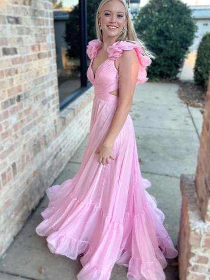 Robe de bal longue rose coupe trapèze, robe de remise de diplôme, J4271