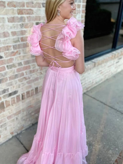 Robe de bal longue rose coupe trapèze, robe de remise de diplôme, J4271