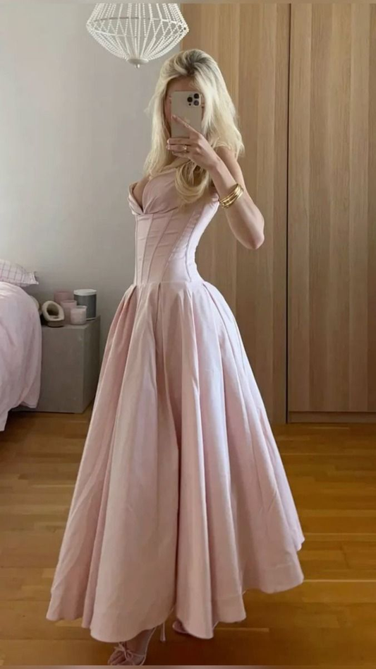 A Line Pink Satin Long Prom Dress Formal Party Dress J4301