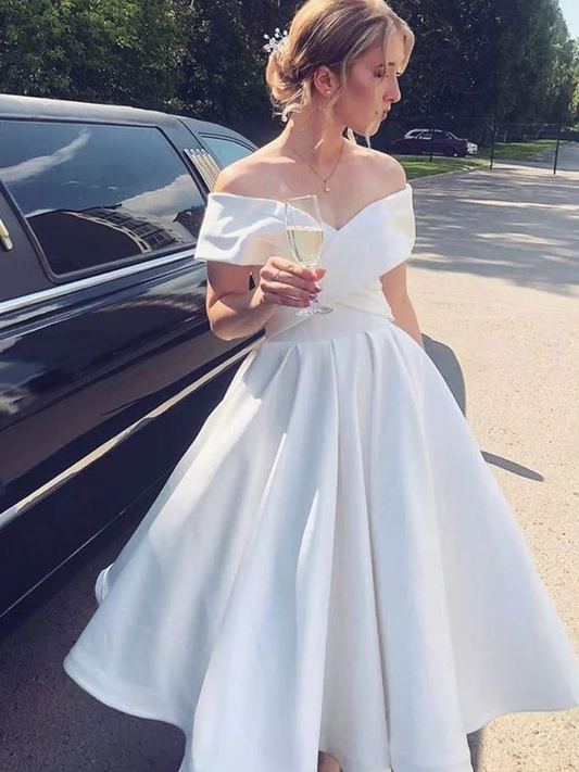 Off The Shoulder White A Line Wedding Dress J4333