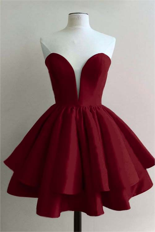 Burgundy A Line Short Prom Dress Party Dresses J4338