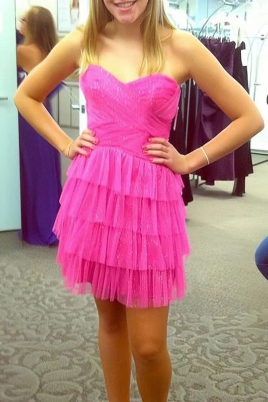 Strapless A Line Pink Homecoming Dresses Tulle Short Prom Dress J4345