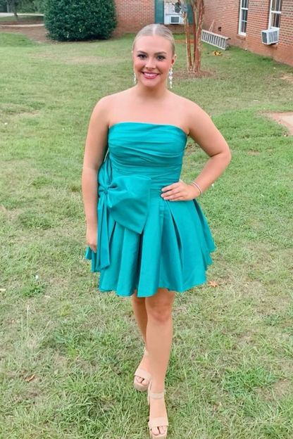 Robe courte bustier avec nœud, coupe trapèze, tenue de soirée J4347