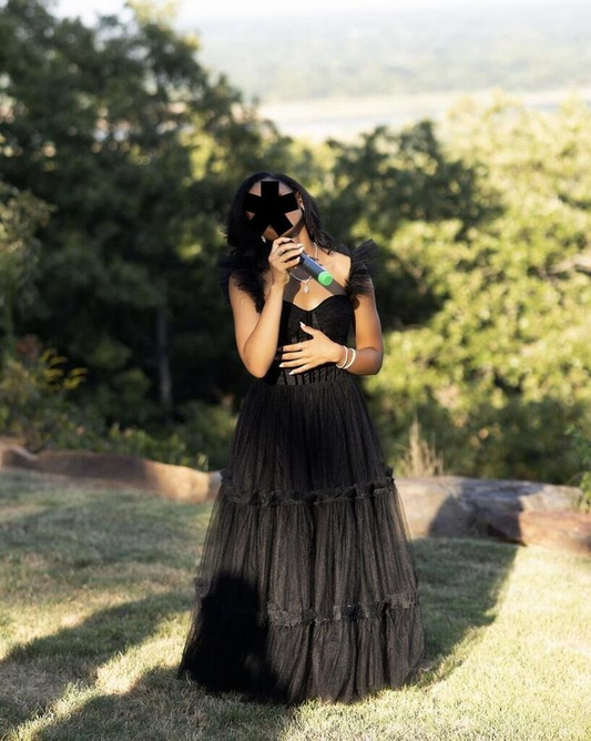 A Line Black Tulle Prom Dress Formal Party Gown J4354