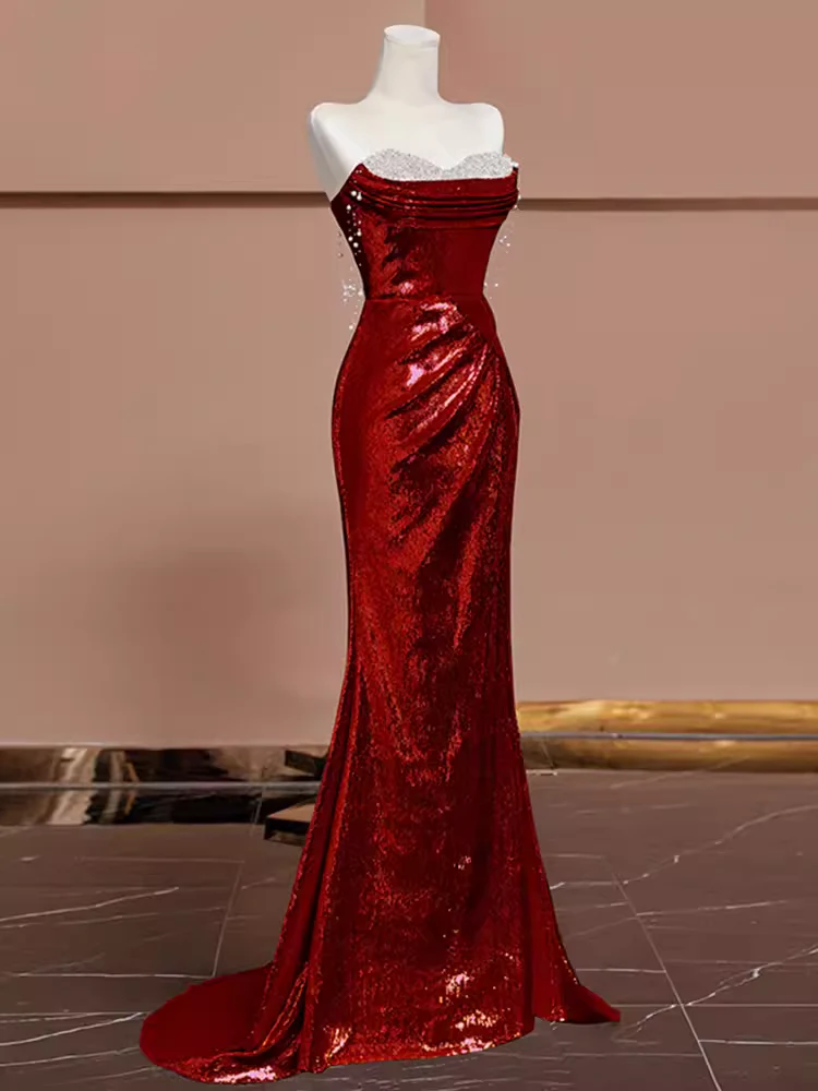 Strapless Red Sequin Mermaid Long Prom Dress Formal Evening Gown J4355 JulyProm Strapless Red Sequin Mermaid Long Prom Dress Formal Evening Gown J4355 JulyProm