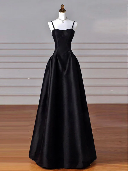 Elegant Black A Line Satin Long Prom Dress Formal Evening Dress J4358