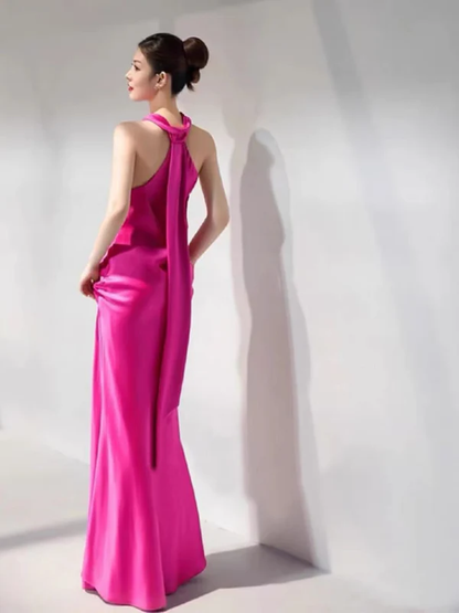 Mermaid Hot Pink Long Prom Dress Wedding Guest Dresses J4362