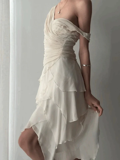 Robe de bal trapèze à volants et col en V, robe de soirée superposée J4366