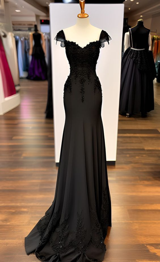 Black Mermaid Long Prom Dress Party Evening Dresses J4378