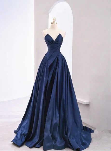 A line Navy Blue Long Prom Dress J4385