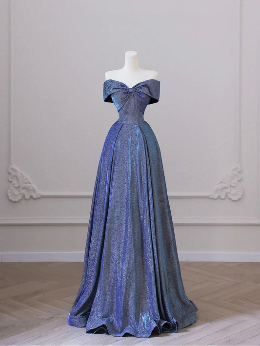 Off The Shoulder Sparkling Blue A Line Prom Dress J4388