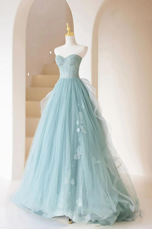 Strapless A Line Long Tulle Prom Dress Formal Evening Dress J4392