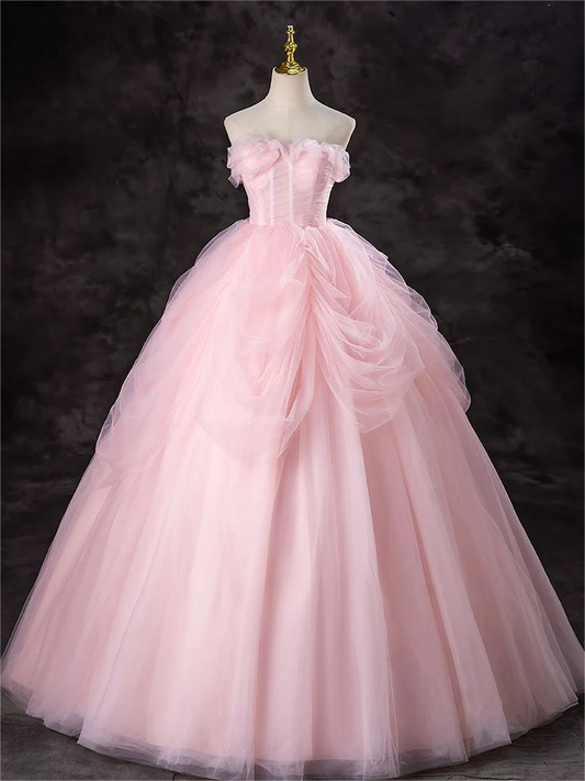 Strapless Pink Sweet 15 Birthday Party Gown A Line Tulle Princess Ball Gown J4402