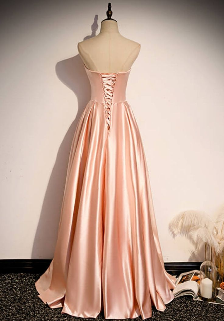 Strapless Pink Satin A Line Long Prom Dress J4403