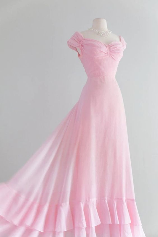 Pink A Line Long Prom Dress Ruffle Formal Party Gown J4404