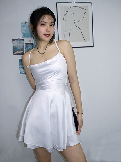 Robe de bal courte blanche coupe trapèze J4438