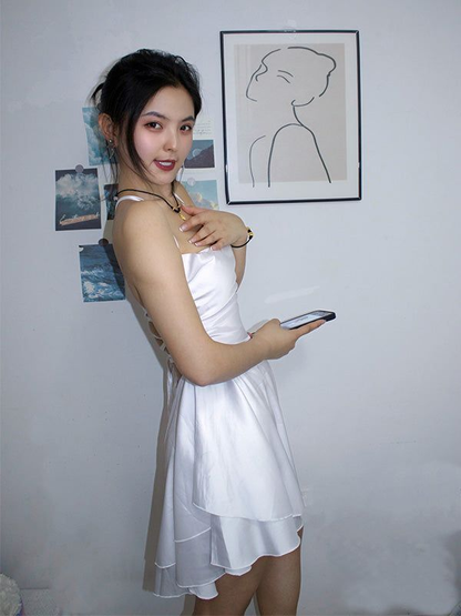 Robe de bal courte blanche coupe trapèze J4438