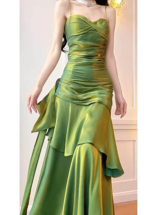 Spaghetti Straps Green Long Evening Dress Formal Party Dress J4462