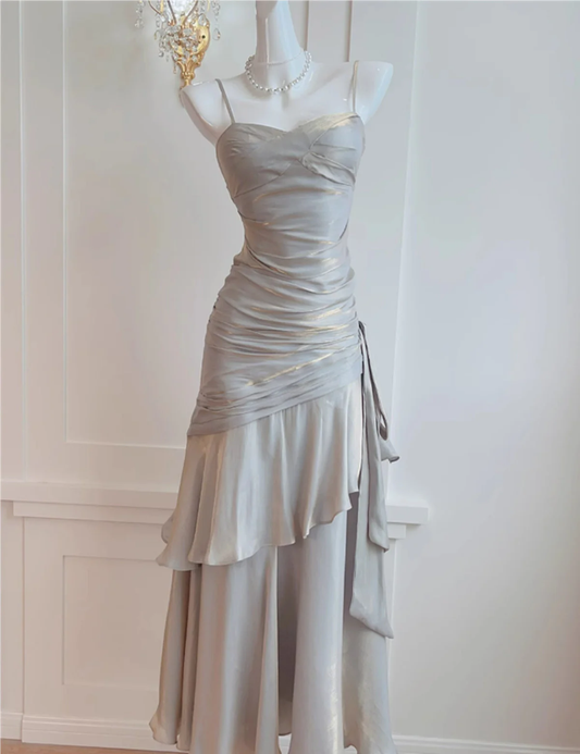 Sliver Grey Vintage Long Party Dress Evening Prom Dress J4470