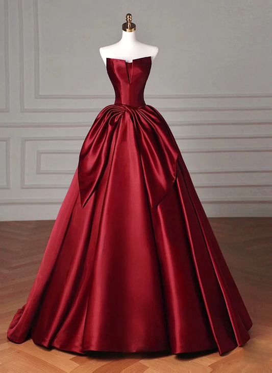 Wine Red Satin Long Party Dress Formal Dress J4474