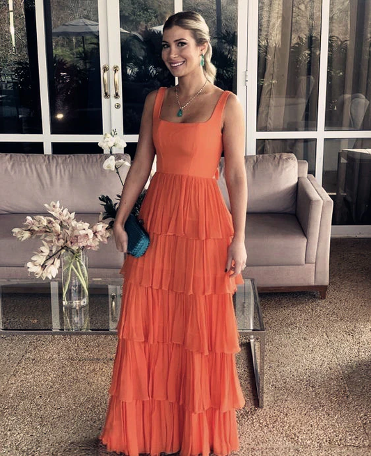 A Line Orange Formal Long Evening Prom Dresses J4483