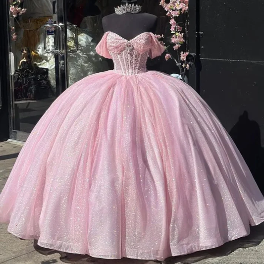 Pink Quinceanera Dresses Ball Gowns Sweet 15 Birthday Dress J4490