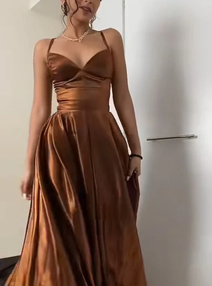 Robe de soirée trapèze longue marron J4492