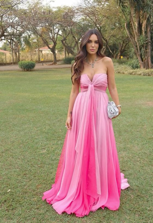 Strapless Pink Tulle Long Prom Dress Formal Party Gown J4531