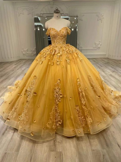 Off The Shoulder Yellow Quinceanera Dresses Sweetheart Ball Gowns Party Dresses J4587