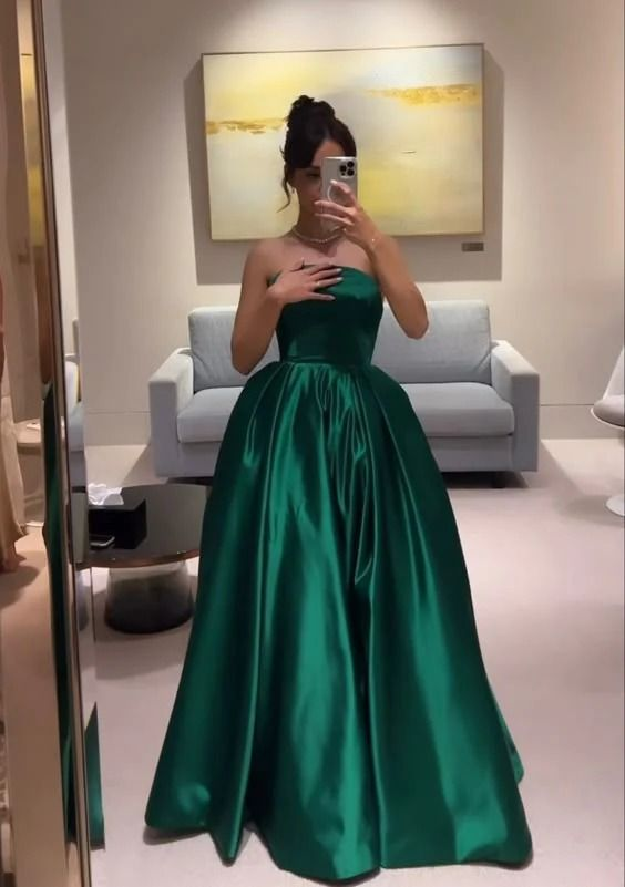 Strapless A Line Green Long Prom Dress Formal Party Gown J4544