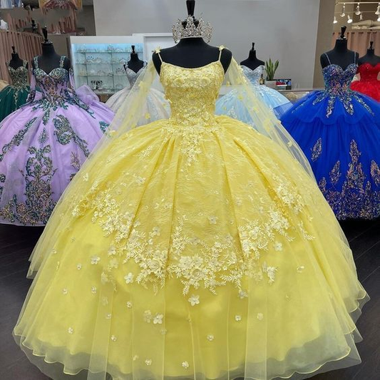 Yellow Sweet 16 Quinceanera Dress Ball Gown Prom Gown J4588