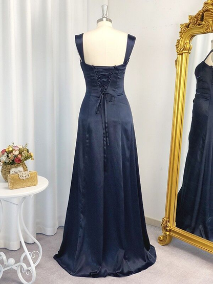 A Line Satin Long Prom Dresses Vintage Formal Party Dress J4559