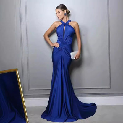 Sexy Meerjungfrau Langes Abendkleid Formales Partykleid Satin Brautjungfernkleider J4577