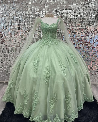 Sage Green Quinceanera Sweet 16 Ball Gown Lace Birthday Party Dress J4631