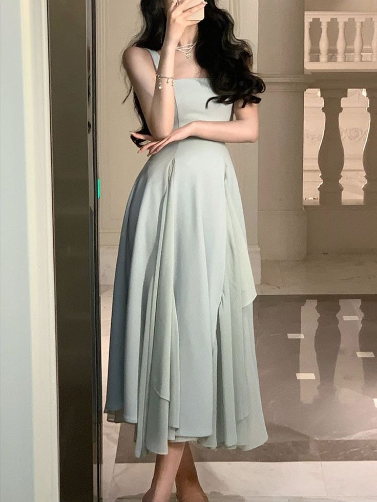 Elegant A Line Chiffon Prom Dresses Ruffle Formal Party Dress J4644