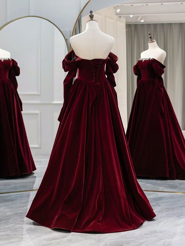 A Line Long Sleeves Velvet Long Prom Dress Evening Dress With Beads J4649