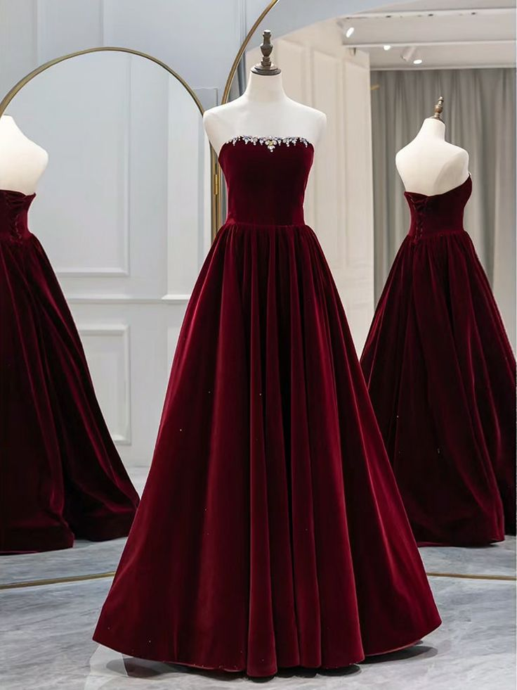 A Line Long Sleeves Velvet Long Prom Dress Evening Dress With Beads J4649