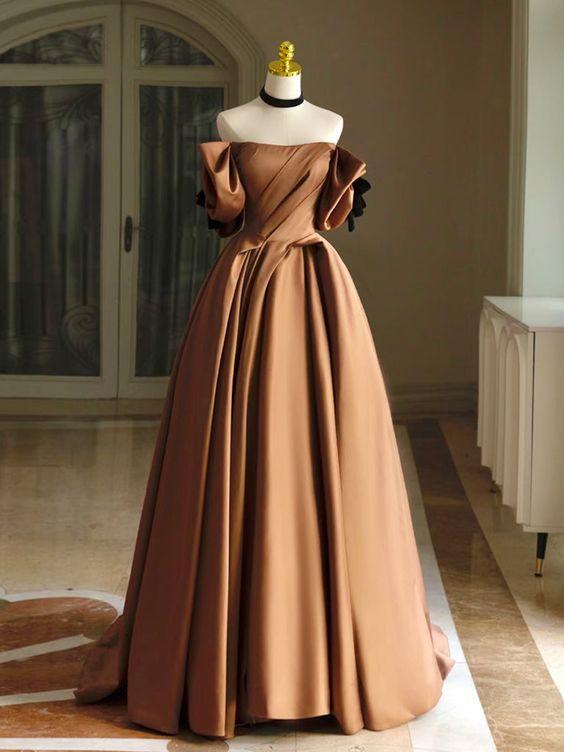 A Line Satin Brown Long Prom Dress Elegant Formal Dress J4650