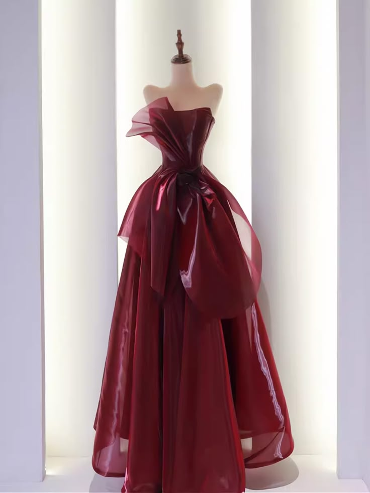 Strapless Burgundy Organza Prom Dresses Evening Dress J4659