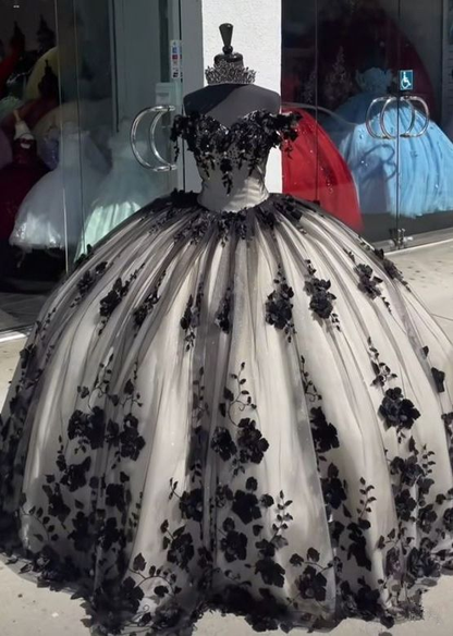 Robe de princesse noire pour Quinceanera, tenue de fête d'anniversaire pour 16 ans, J4665