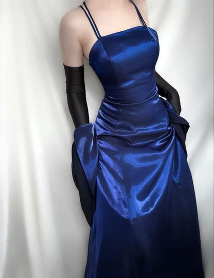 Marineblaues langes Ballkleid in A-Linie, Vintage-Stil, formelles Kleid J4674