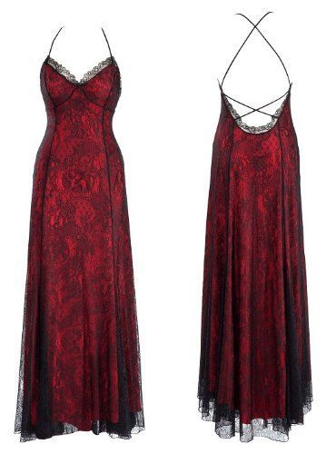 Vintage Backless Red Black Lace Long Prom Dress Sexy Evening Gown J4675