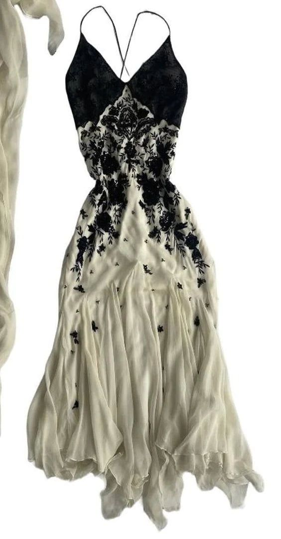 Vintage Ruffle Chiffon Black Lace Prom Dress J4676