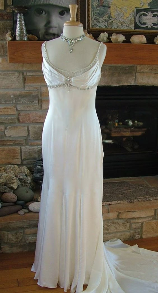 Vintage White Mermaid Prom Dress Wedding Dress J4695