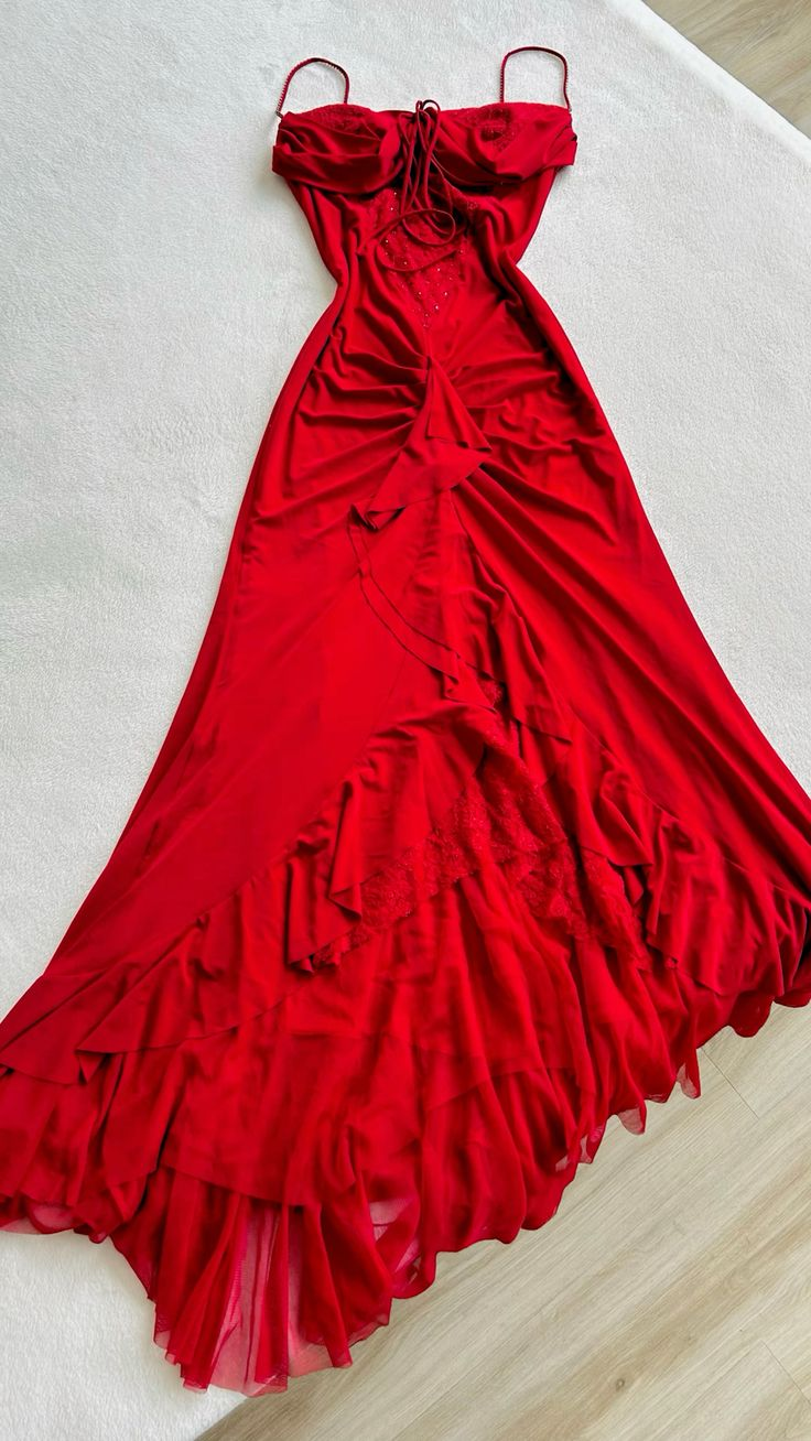 Spaghetti Straps Red Long Prom Dress Vintage Formal Dress J4701