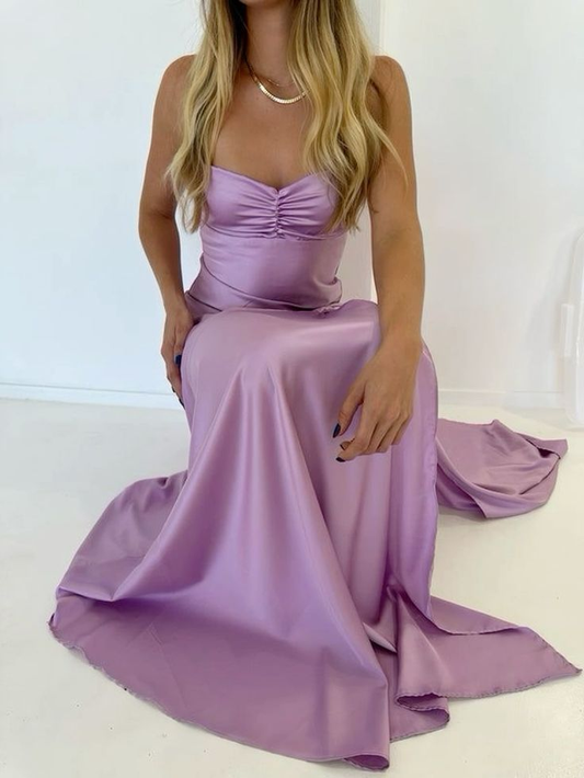 Spaghetti Straps Long Prom Dress Satin Formal Party Dress J4718